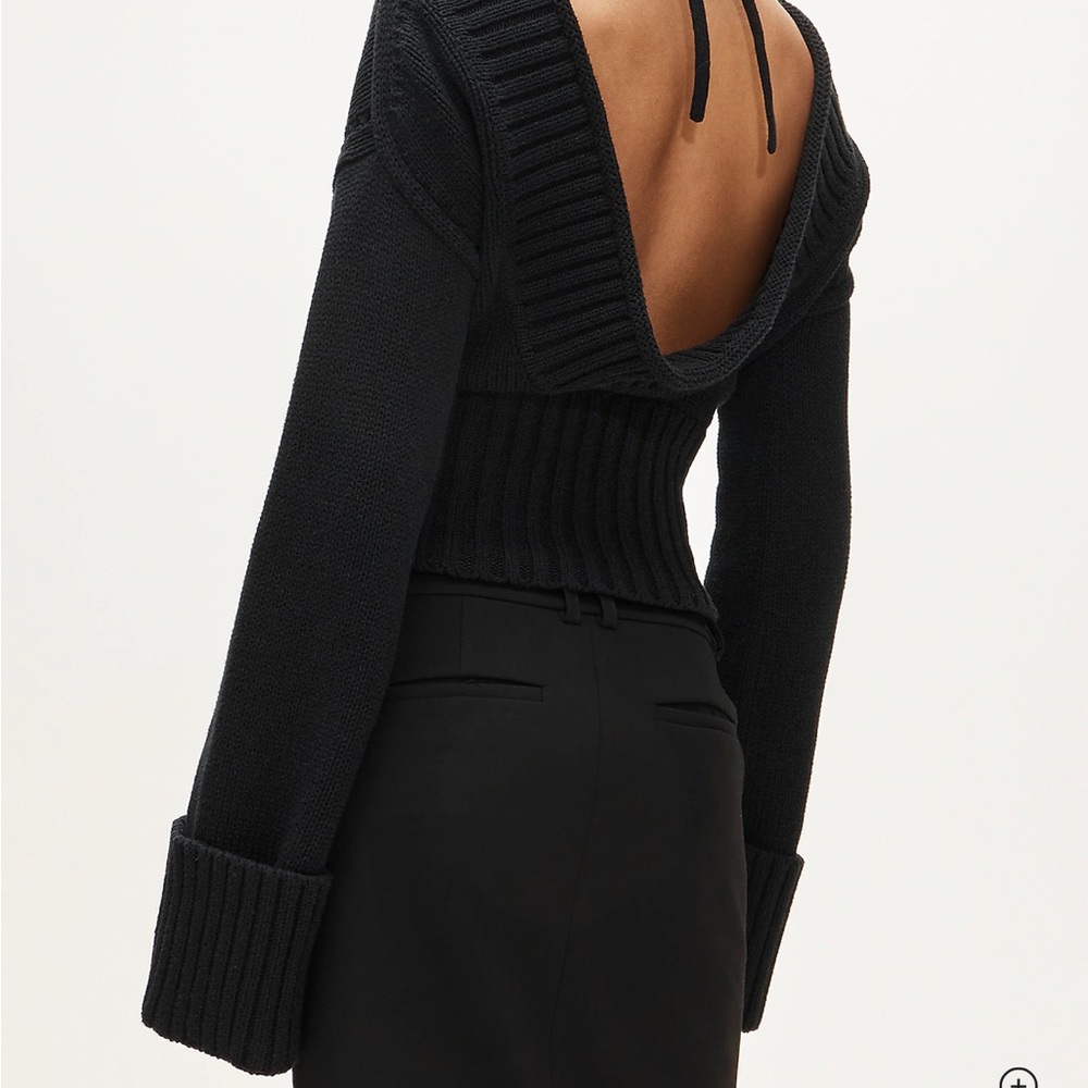 Black Knit Sweater with Deep V-Back